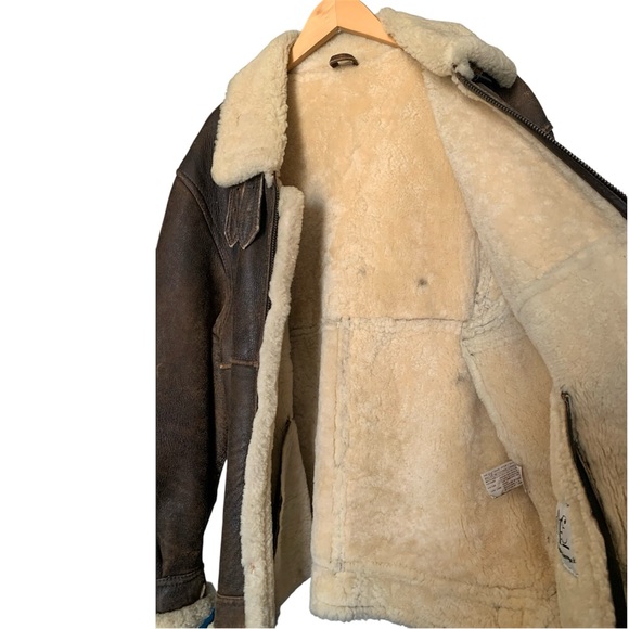 Men's ABE Distressed Brown Shearling Jacket - Picture 7 of 10